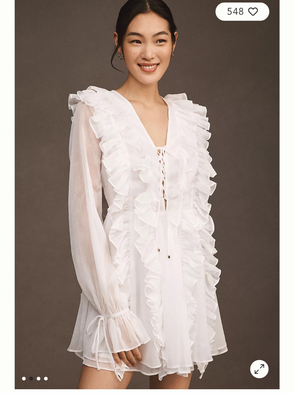 Anthropologie Endless Rose Dress White Chiffon Ruffles XS
